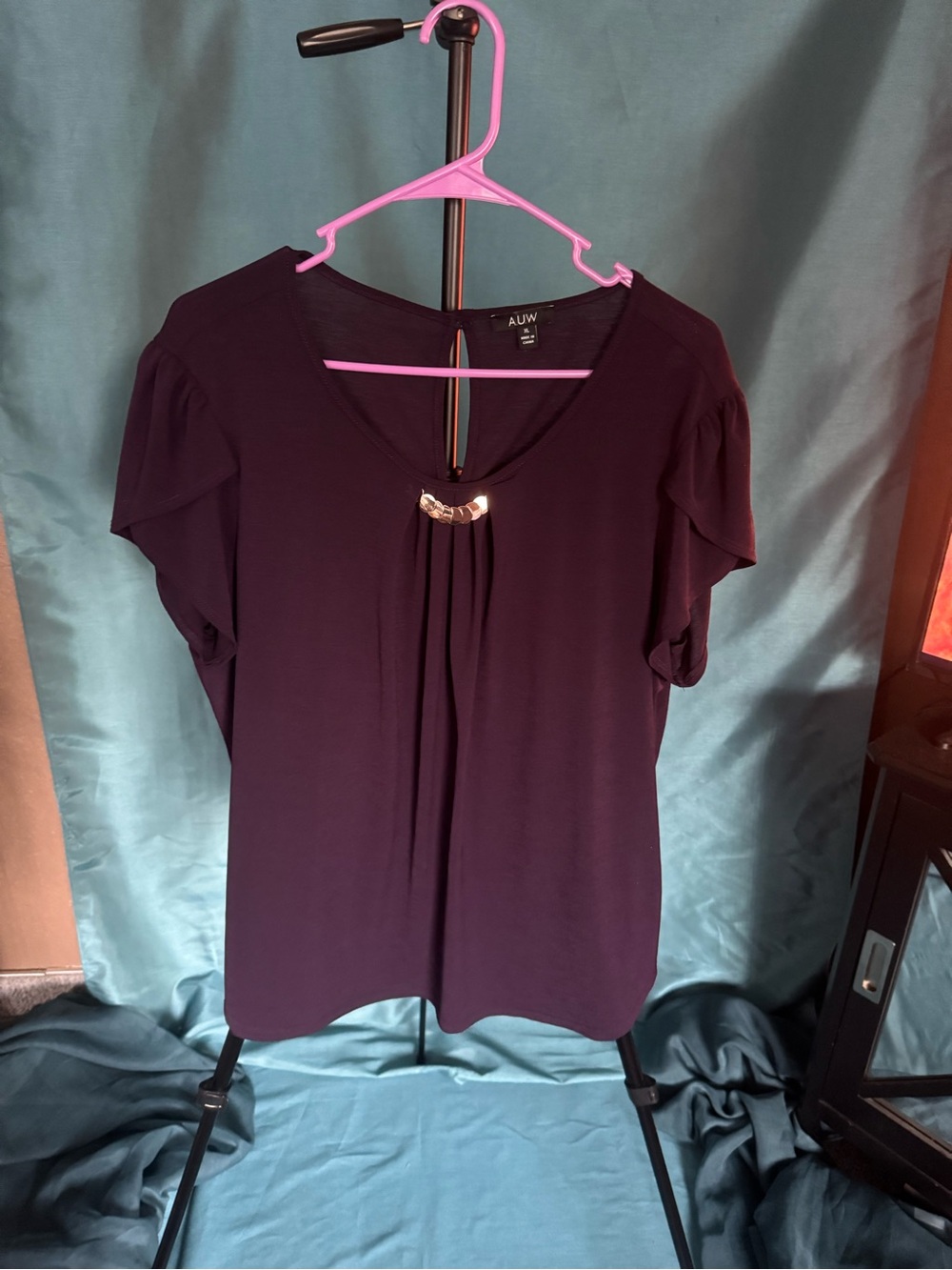 A.U.W. Plum Purple Gold Detail Blouse XL Y2K Office Siren